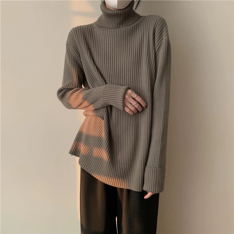 maoxiangshop Fashion Women Sweaters Streetwear Wool Pullovers Turtleneck Knitted Long Sleeve Top Black Korean Style Winter Clothes Woman