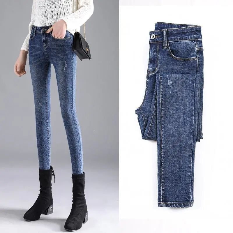 maoxiangshop New Women Jeans Autumn Elastic Pencil Trousers High Waist Ladies Tight Clothing Slim Fit Casual Skinny Denim Pants Women