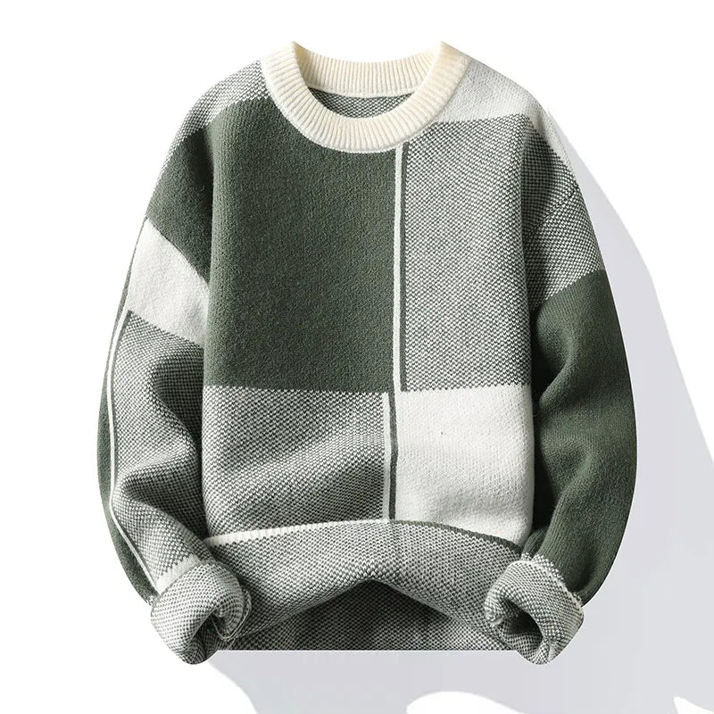 maoxiangshop New Causal Sweater Men Warm Half Turtleneck Pullover Knitted Sweater Men Fashion Patchwork Knitting Pullovers Loose Sweaters