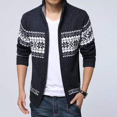 maoxiangshop New Autumn Winter Men's Sweater Wool Men Mandarin Collar Solid Color Casual Sweater Men's Thick Fit Brand Knitted Cardigans