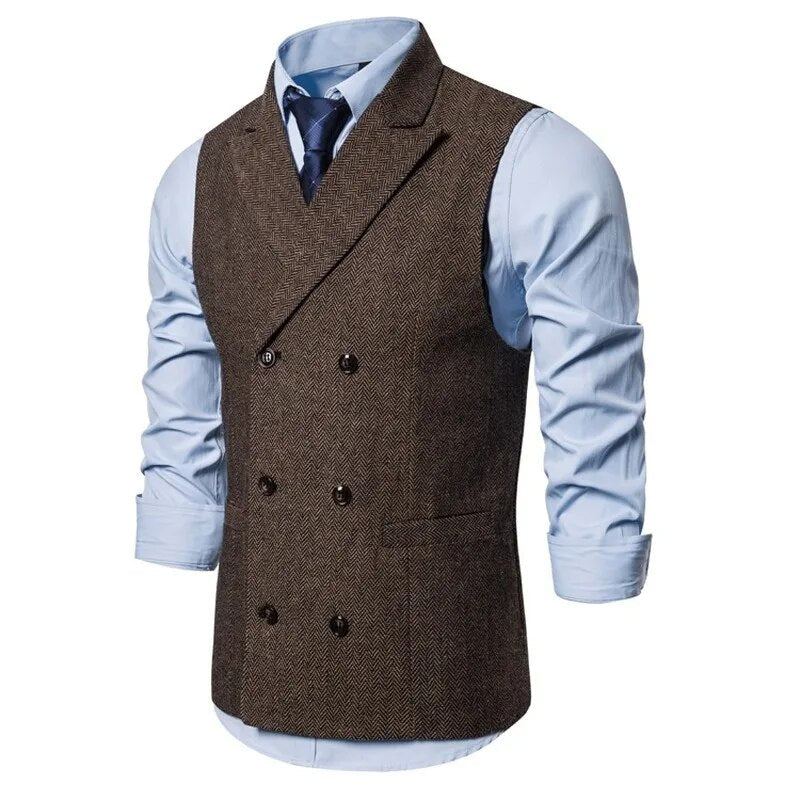 maoxiangshop Vest Men Double Breasted Suit Vests Men Mens Sleeveless Suit Vest Waistcoat Vintage Formal Blazers Waistcoat for Wedding chaleco