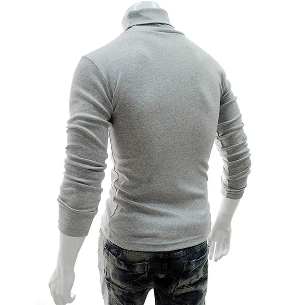 maoxiangshop New Men's Slim Turtleneck Long Sleeve Tops Pullover Warm Stretch Knitwear Sweater Tight-fitting High-neck Casual Men Clothing