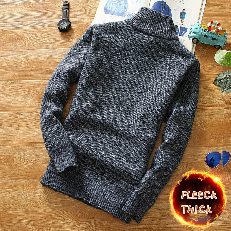 maoxiangshop Winter Men's Fleece Thicker Sweater Half Zipper Turtleneck Warm Pullover Quality Male Slim Knitted Wool Sweaters for Spring