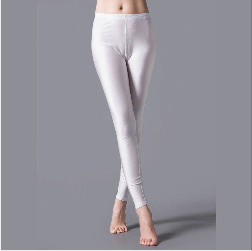 maoxiangshop Women Shiny Gym Pants Fitness Leggings Candy Color Ankle Length Trousers Solid Fluorescent Spandex Elastic New Bottom