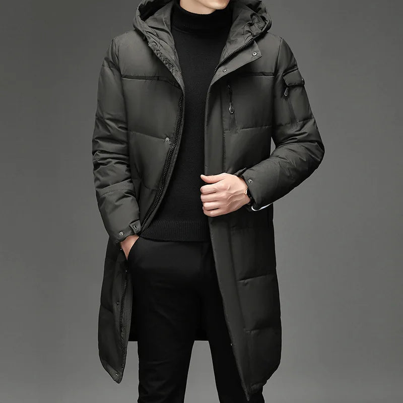 maoxiangshop New Winter White Duck Down Jackets Men Hooded Long Winter Coat Men Thick Warm Fashion Down Coat Mens Brand Parka Plus Size 5XL