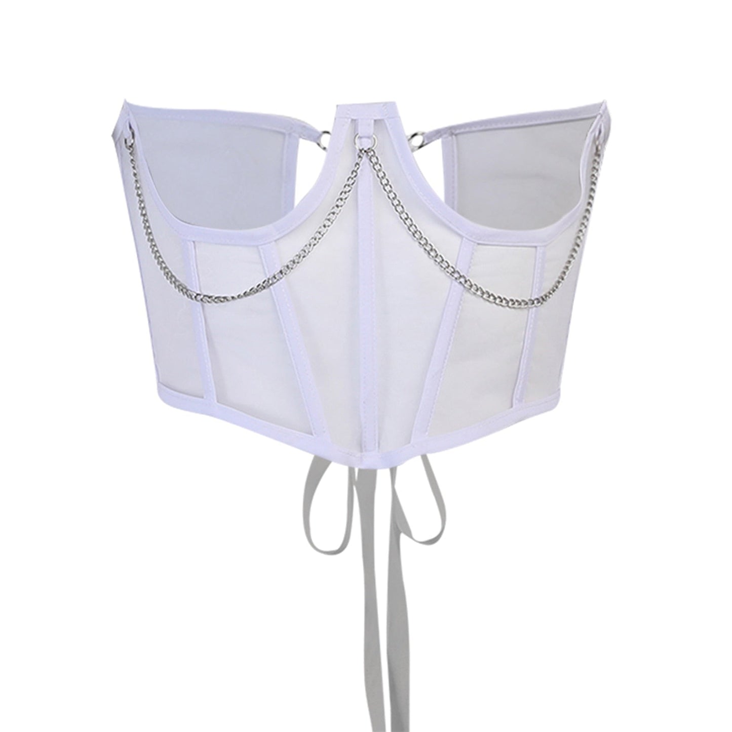 maoxiangshop Sexy Gothic Bustiers Women Waist Belt Corset Top Sexy Chain Perspective Corset Underbust Mesh Shapewear Girdle Black White