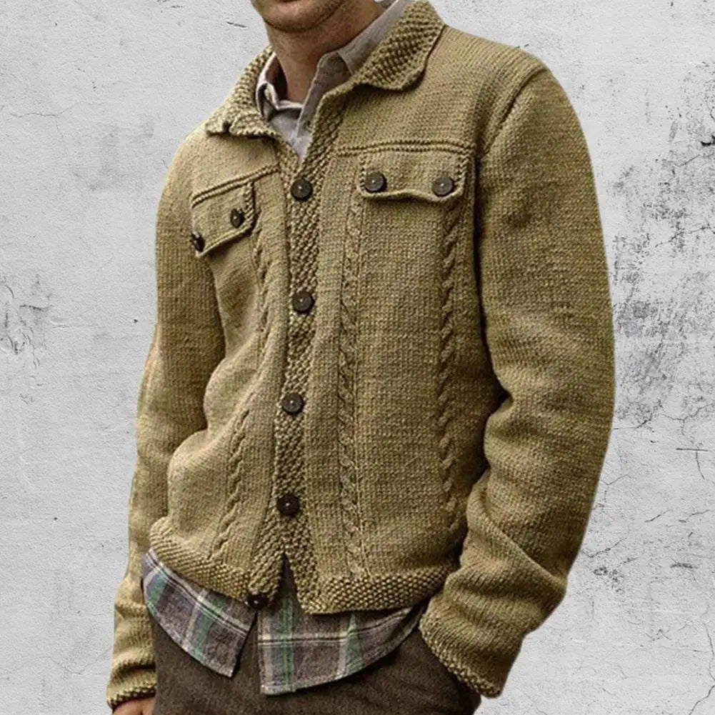maoxiangshop Men's Knitwear Cardigan Sweater Multi-Button Long Sleeve Breathable Solid Color Men Wool Knitted Long Sleeve Sweater
