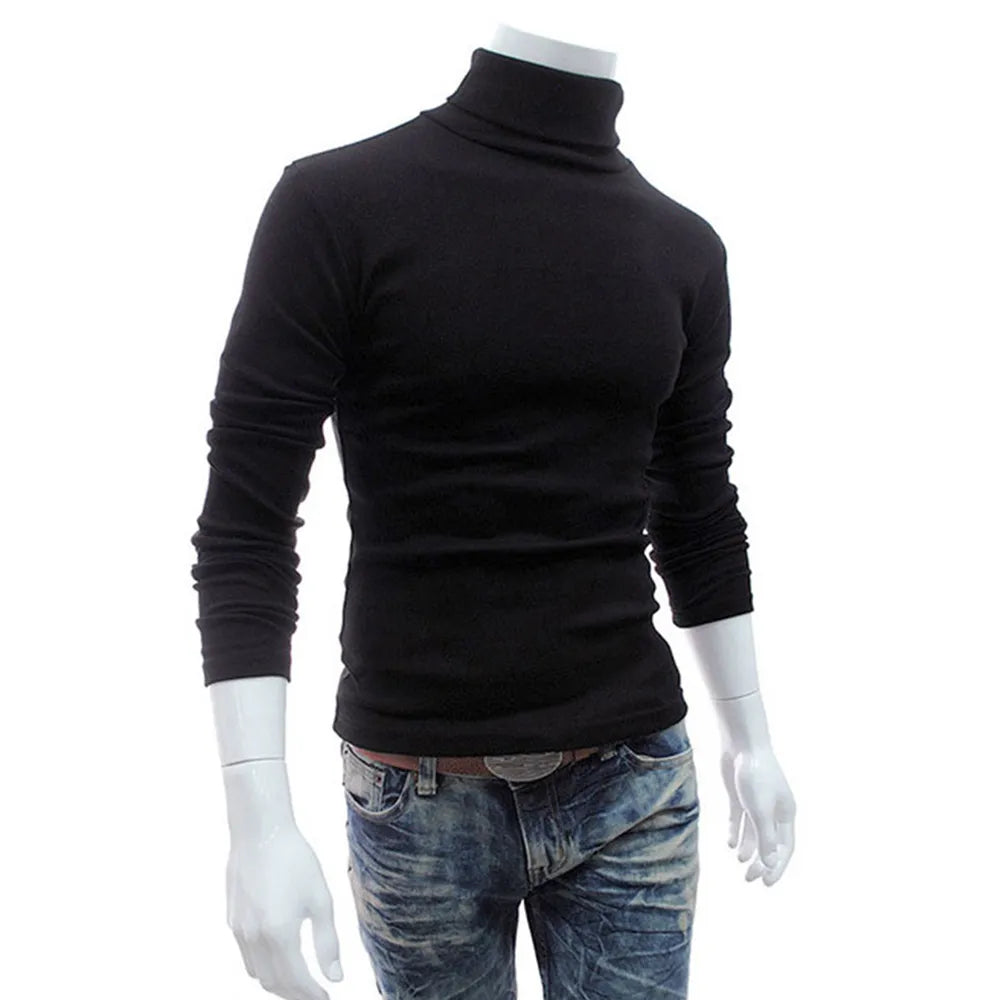 maoxiangshop New Men's Slim Turtleneck Long Sleeve Tops Pullover Warm Stretch Knitwear Sweater Tight-fitting High-neck Casual Men Clothing