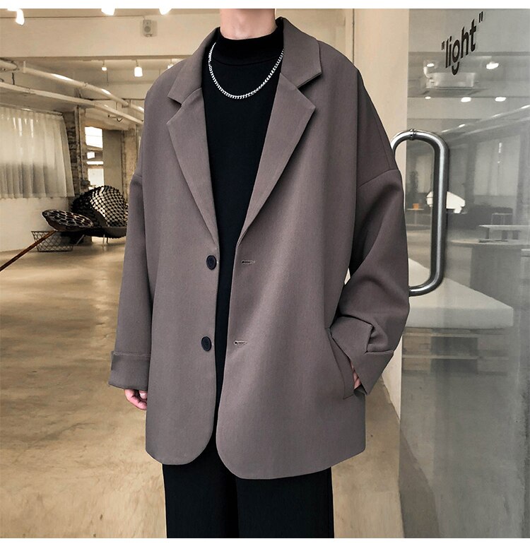 maoxiangshop British-style Blazers Men Leisure Trendy Loose Suit Jackets Male Retro Daily Ins Streetwear All-match Simple Korean Suit-tops