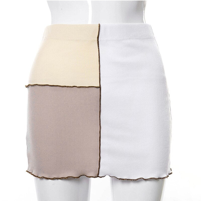 Summer Patchwork Skirt Women Slim Trendy Y2K Skirts Harajuku Casual High Waist Party Club Streetwear Bodycon E-girl Mini Skirts