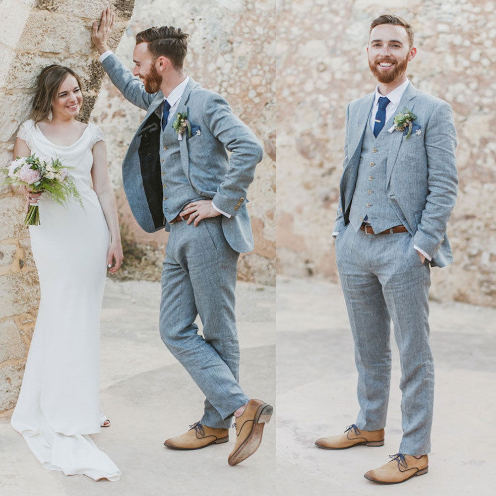 maoxiangshop Light Blue Groom Suit Men's 3 Pieces Formal Notch Lapel Suit Wedding Groomsman Slim Fit Prom Party Tuxedos(Blazer+vest+Pants)