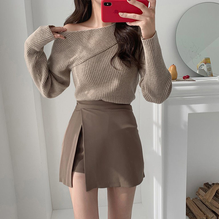 maoxiangshop Mini Skirts Women Irregular Solid Side-slit Stretchy Korean Style Trendy Chic OL High Waist Female Bottom Popular Spring Autumn