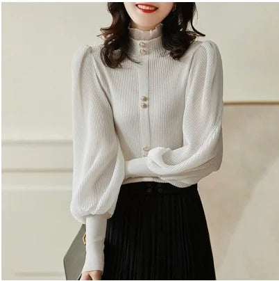 New Autumn Korean Vintage Half Turtleneck Cardigan Women Long Sleeve Single Breasted Sweater Japanese Sweet Slim Fit Tops