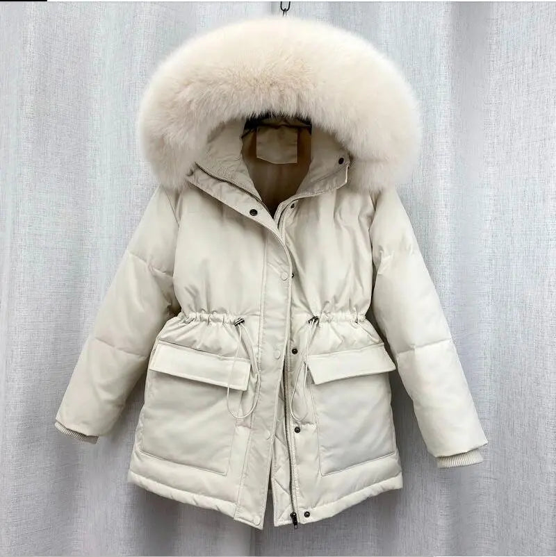 maoxiangshop Cotton Padded Fur Parka New Big Fur Collar Down Winter Jacket Women Thick Warm Parkas Female Outerwear