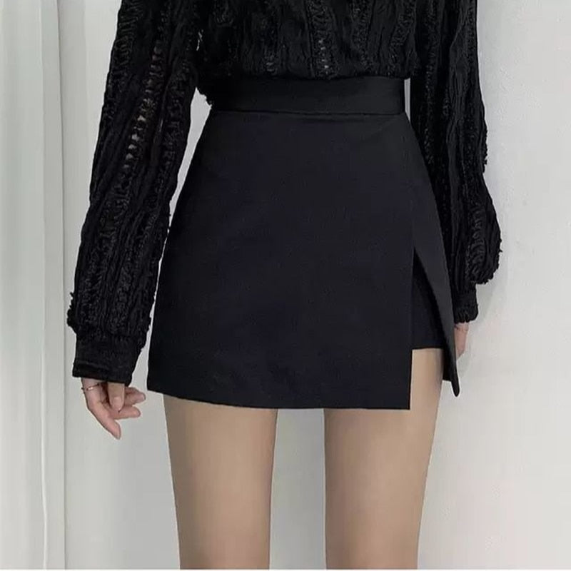 maoxiangshop Mini Skirts Women Irregular Solid Side-slit Stretchy Korean Style Trendy Chic OL High Waist Female Bottom Popular Spring Autumn