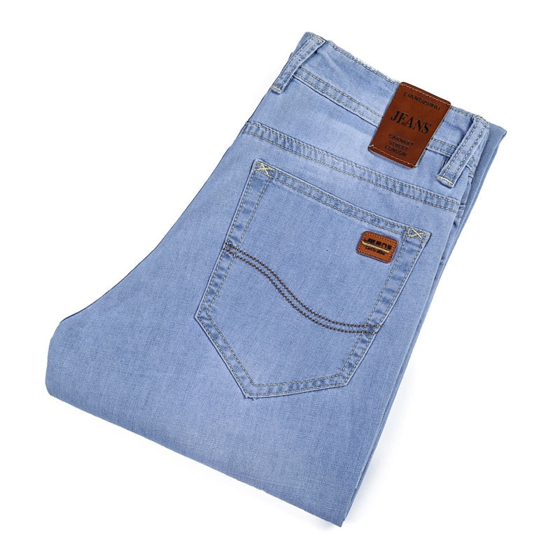 maoxiangshop Summer light-blue New Men's Stretch Jeans£¬Korean version Fashion Casual Slim Fit High Quality Elastic Denim Male Brand Clothes