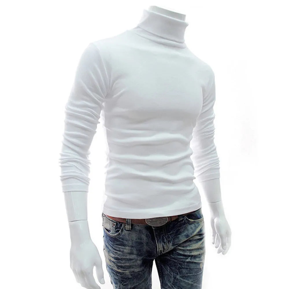 maoxiangshop New Men's Slim Turtleneck Long Sleeve Tops Pullover Warm Stretch Knitwear Sweater Tight-fitting High-neck Casual Men Clothing