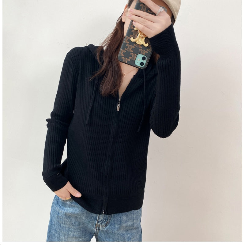 maoxiangshop Wool Sweater Cardigan Hoodie Women Tops Cashmere Korean Fashion Knitted Long Sleeve Zipper Vintage Cardigan