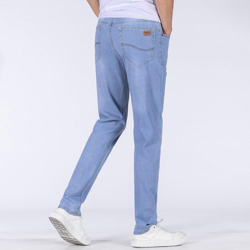 maoxiangshop Summer light-blue New Men's Stretch Jeans£¬Korean version Fashion Casual Slim Fit High Quality Elastic Denim Male Brand Clothes