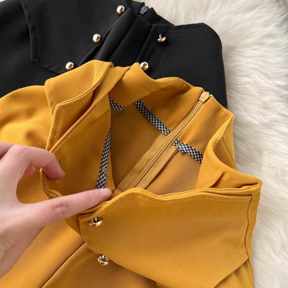 maoxiangshop Women Sprint Pants Solid Colar High Waist Slim Flare Pants Elegant Office Lady Yellow Black Full Length Casual Trousers