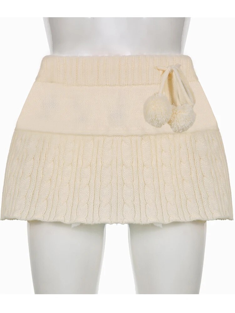 maoxiangshop Knitted Low Waist Y2K Short Skirt Preppy Style Cute Girl Streetwear Aesthetic Fairycore Drawstring Womens Skirts