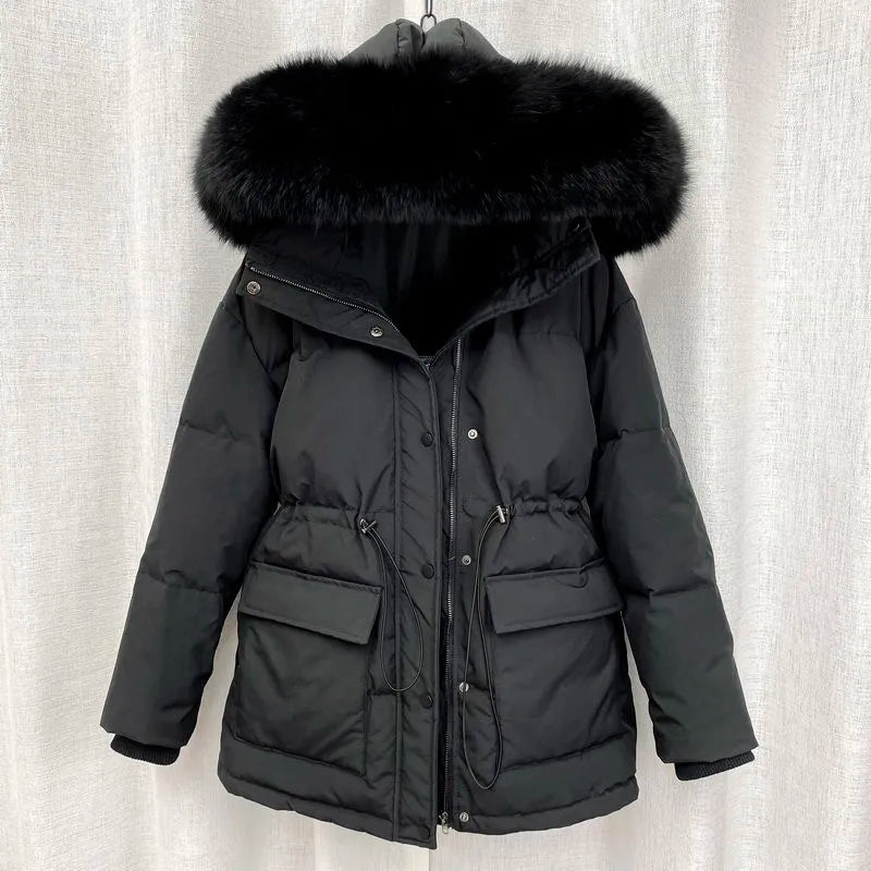 maoxiangshop Cotton Padded Fur Parka New Big Fur Collar Down Winter Jacket Women Thick Warm Parkas Female Outerwear