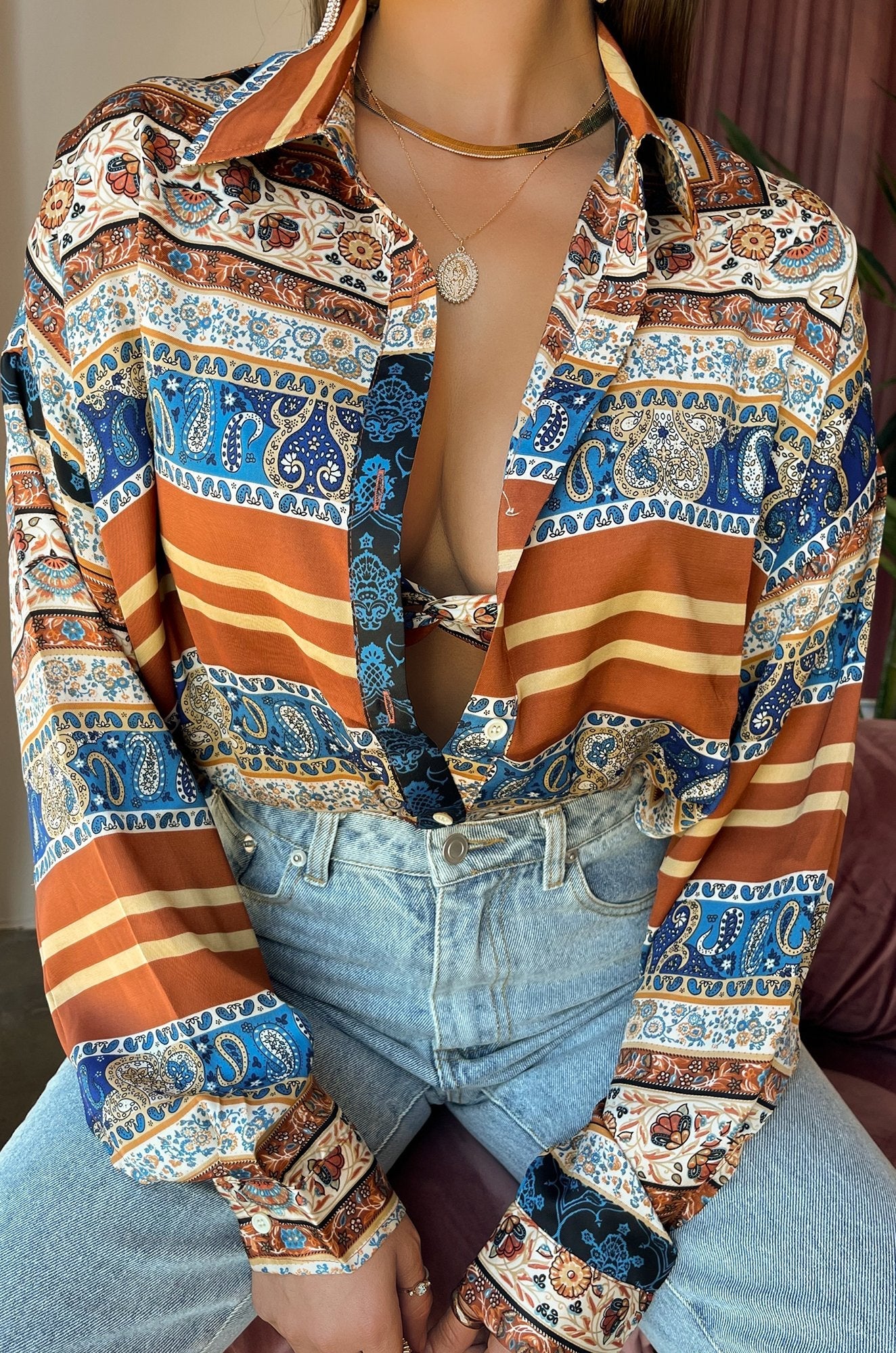 maoxiangshop Fashion Women's Shirts Button Down Lapel Abstract/Zebra Print Long Sleeve Loose Shirt Femme Tops Autumn New