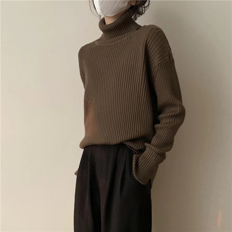 maoxiangshop Fashion Women Sweaters Streetwear Wool Pullovers Turtleneck Knitted Long Sleeve Top Black Korean Style Winter Clothes Woman
