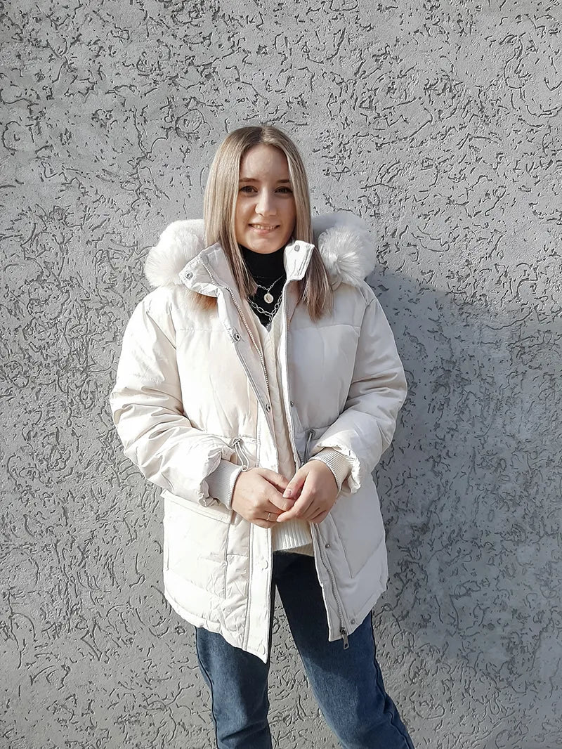 maoxiangshop Cotton Padded Fur Parka New Big Fur Collar Down Winter Jacket Women Thick Warm Parkas Female Outerwear