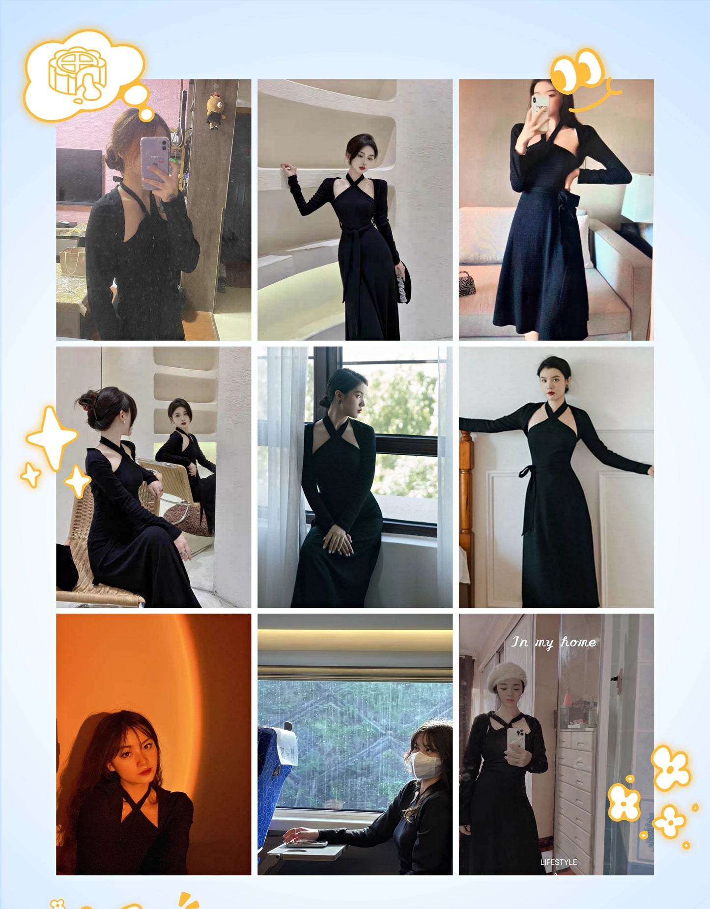 maoxiangshop Autumn Korea Elegant Dress Set Women Slim Retro Casual Party Vintage 2 Piece Suit France One-piece Dress + Long Sleeve Top