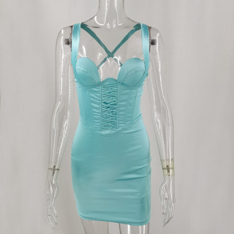 Townlike Backless Night Club Bodycon Bandage Dresses Women Mini Summer Dress Vestidos Satin Spaghetti Strap Sexy Party Dress