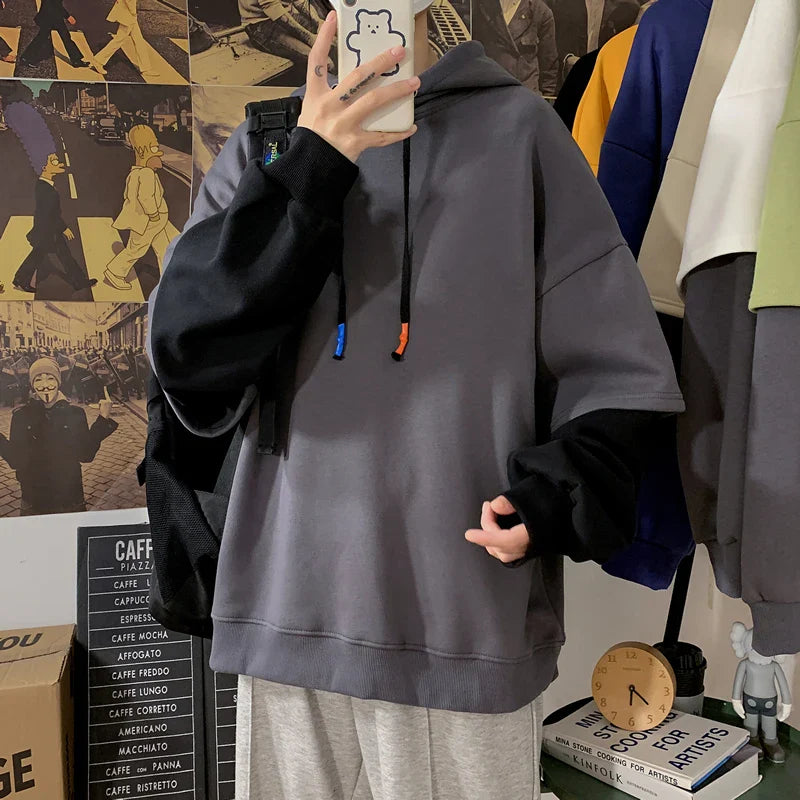 maoxiangshop Hoodie Men Spring Autumn Fashion Harajuku Patchwork Casual Oversized Hoodies Hip Hop Sweatshirt Men's Streetwear 7 Colors