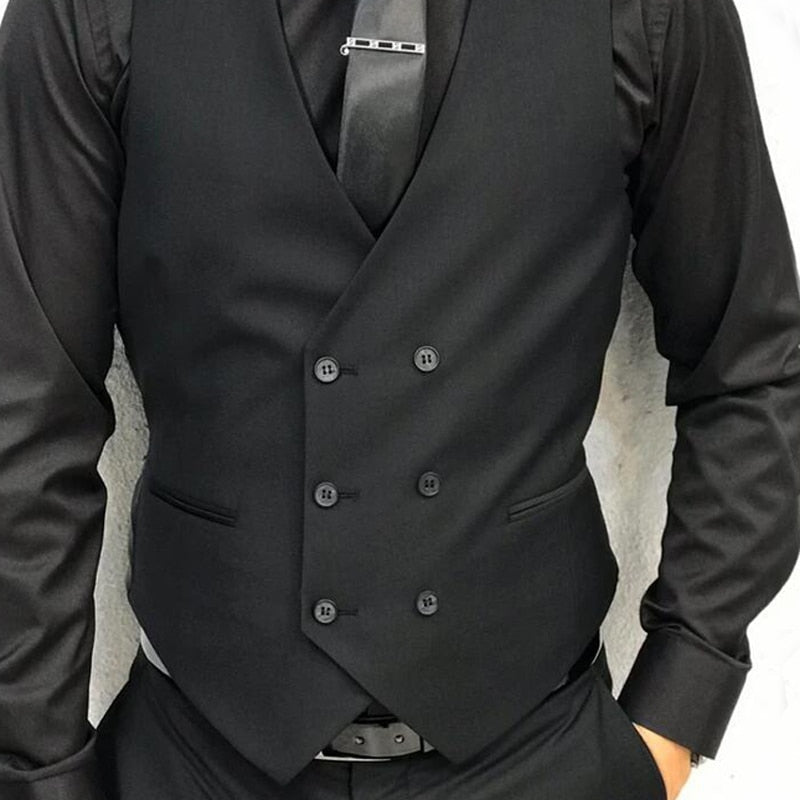 maoxiangshop Black Formal Sleeveless Men Vest with Double Breasted One Piece Male Suit Waistcoat Custom Wedding Tuxedo Waist Fashion Coat