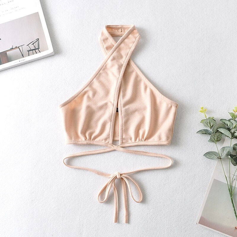 maoxiangshop Women Y2k Corset Camisole Cropped Bustier Top Fashion Solid Vest Summer Sexy Halter Lace-up Streetwear Slim Fit Basic Tees