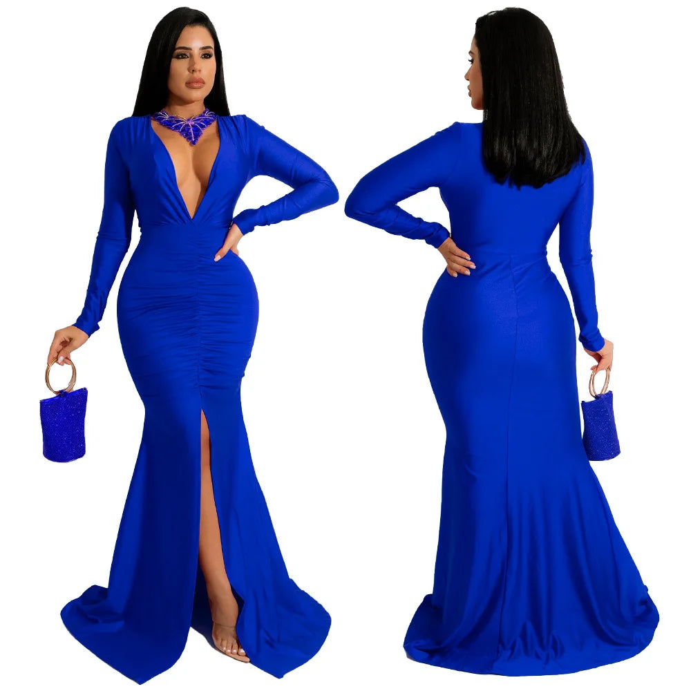 maoxiangshop Dresses for Women Evening Party Dress Long Bodycon Dress Sexy Party Dresses Winter Clothes for Women Long Sleeve V-neck