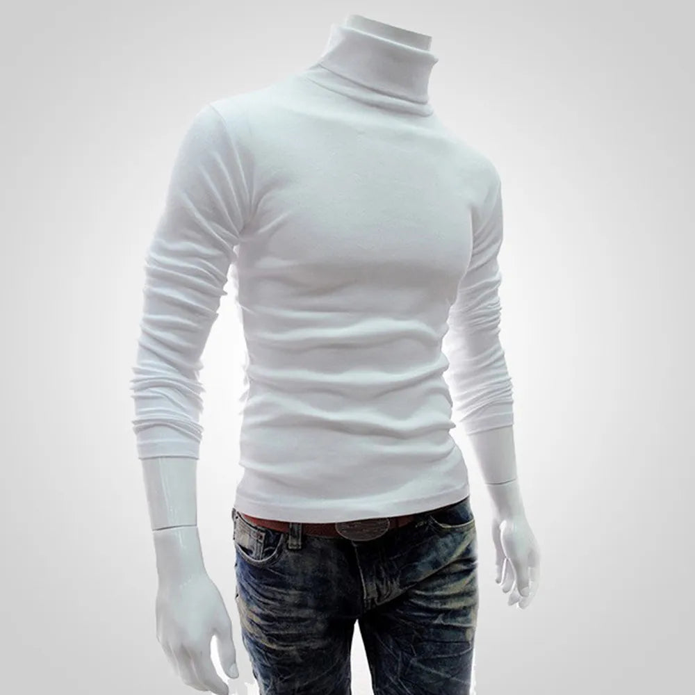 maoxiangshop New Men's Slim Turtleneck Long Sleeve Tops Pullover Warm Stretch Knitwear Sweater Tight-fitting High-neck Casual Men Clothing