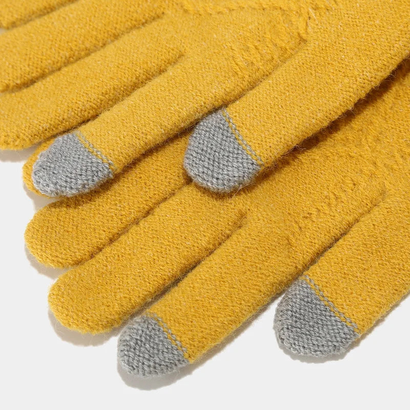 maoxiangshop - 3 PCS Hat Glove Scarf Sets Winter Warm Knitted Touch Screen Gloves Woolen Plush Pom Pom Beanies Thickened Coldproof Scarves Suit