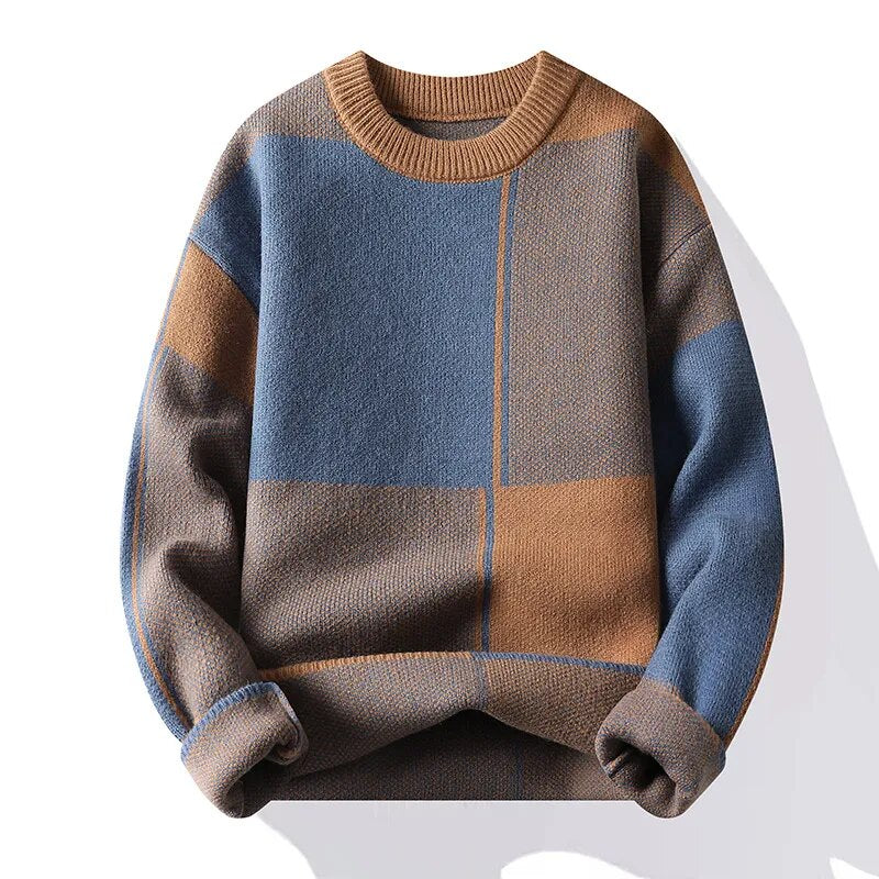 maoxiangshop New Causal Sweater Men Warm Half Turtleneck Pullover Knitted Sweater Men Fashion Patchwork Knitting Pullovers Loose Sweaters