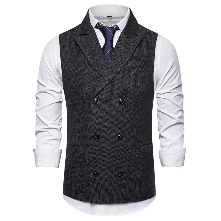 maoxiangshop Vest Men Double Breasted Suit Vests Men Mens Sleeveless Suit Vest Waistcoat Vintage Formal Blazers Waistcoat for Wedding chaleco