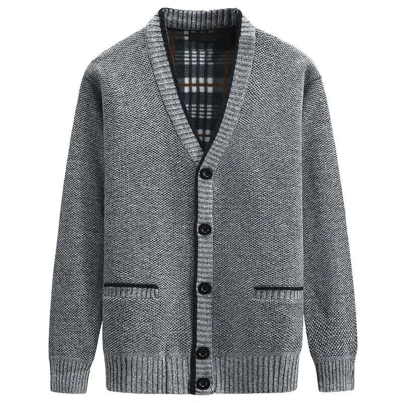 maoxiangshop New Cardigan Men Autumn Winter Thick V Neck Knitted Sweater Coats Casual Warm Knitted Cardigan Men Fashion Mens Clothing