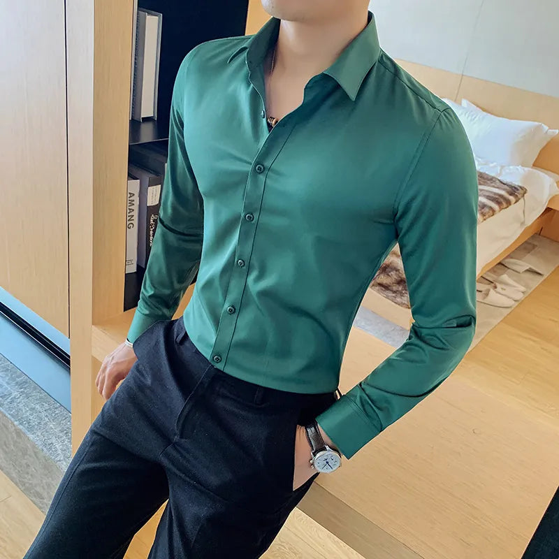 maoxiangshop Camisas De Hombre Long Sleeve Shirts For Men Clothing Business Formal Wear Camisa Social Masculina Slim Fit Chemise Homme