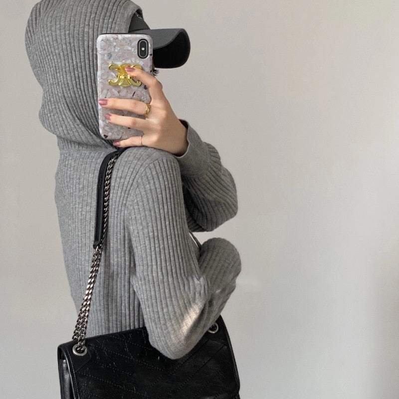 maoxiangshop Wool Sweater Cardigan Hoodie Women Tops Cashmere Korean Fashion Knitted Long Sleeve Zipper Vintage Cardigan