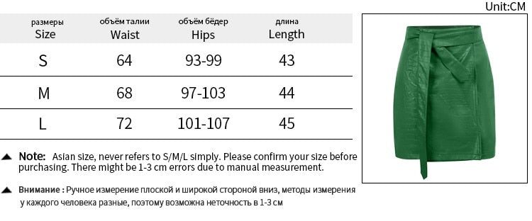 maoxiangshop Faux Leather Crocodile Pattern A-Line Skirt Women Fashion Elegant Solid Green High Waist Split Mini Skirts Autumn