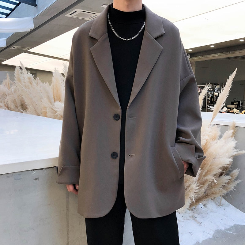 maoxiangshop British-style Blazers Men Leisure Trendy Loose Suit Jackets Male Retro Daily Ins Streetwear All-match Simple Korean Suit-tops