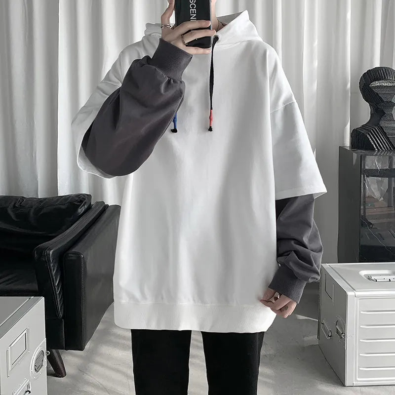maoxiangshop Hoodie Men Spring Autumn Fashion Harajuku Patchwork Casual Oversized Hoodies Hip Hop Sweatshirt Men's Streetwear 7 Colors