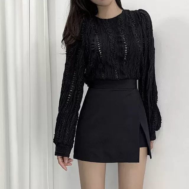 maoxiangshop Mini Skirts Women Irregular Solid Side-slit Stretchy Korean Style Trendy Chic OL High Waist Female Bottom Popular Spring Autumn