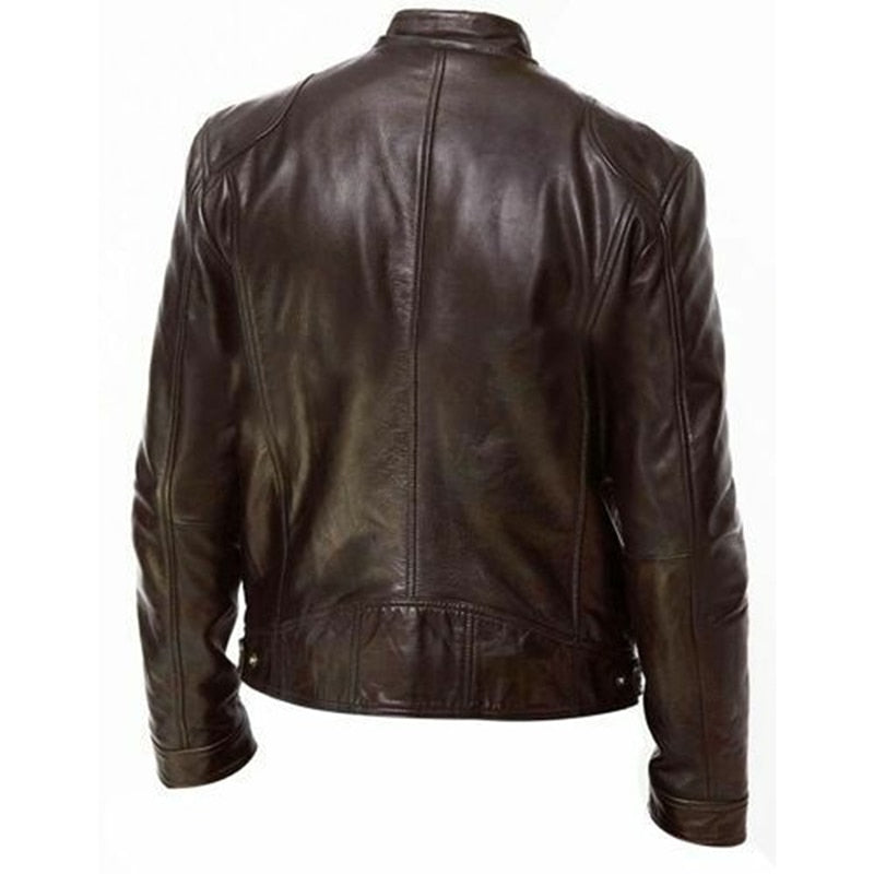 maoxiangshop Autumn Male Leather JacketNew Black Brown Mens Stand Collar Coats Leather Biker Jackets Motorcycle Leather Jacket