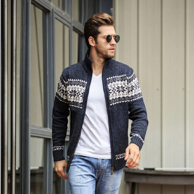 maoxiangshop New Autumn Winter Men's Sweater Wool Men Mandarin Collar Solid Color Casual Sweater Men's Thick Fit Brand Knitted Cardigans