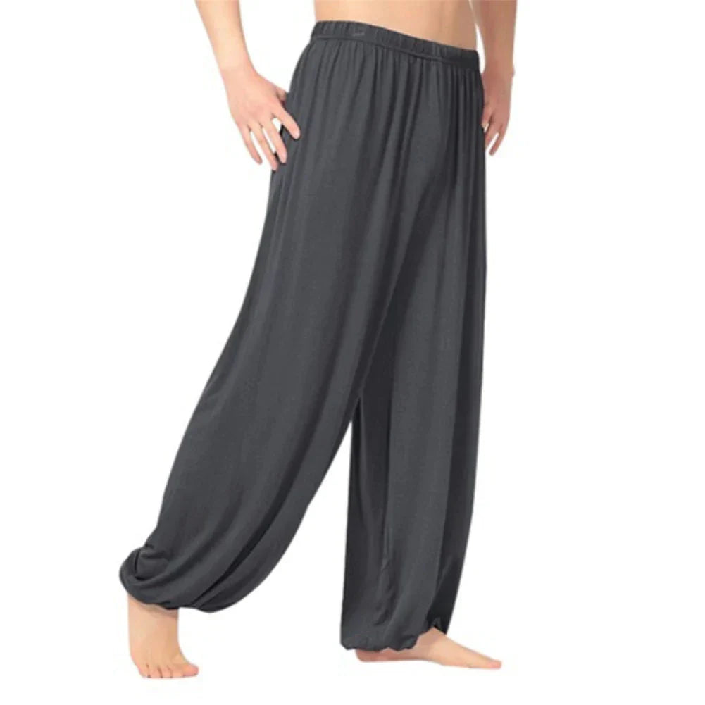 maoxiangshop Yoga Pants Men\'s Casual Solid Color Baggy Trousers Belly Dance Yoga Harem Pants Slacks sweatpants Trendy Loose Dance Clothing