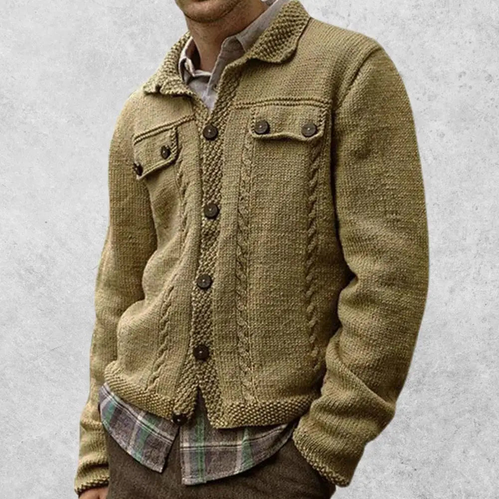 maoxiangshop Men's Knitwear Cardigan Sweater Multi-Button Long Sleeve Breathable Solid Color Men Wool Knitted Long Sleeve Sweater